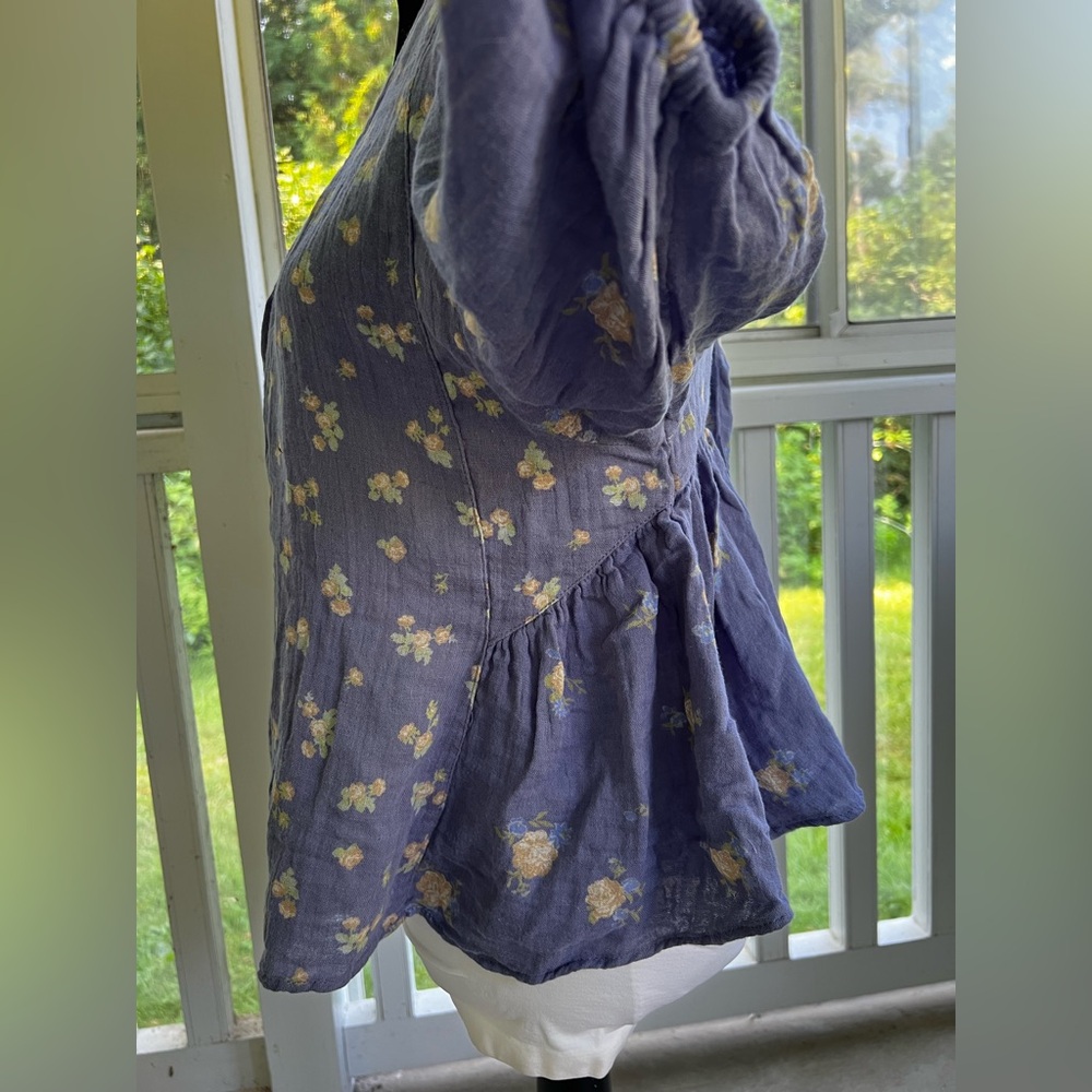 Free People Floral Puff Sleeve Top - Blue - Picture 3 of 8